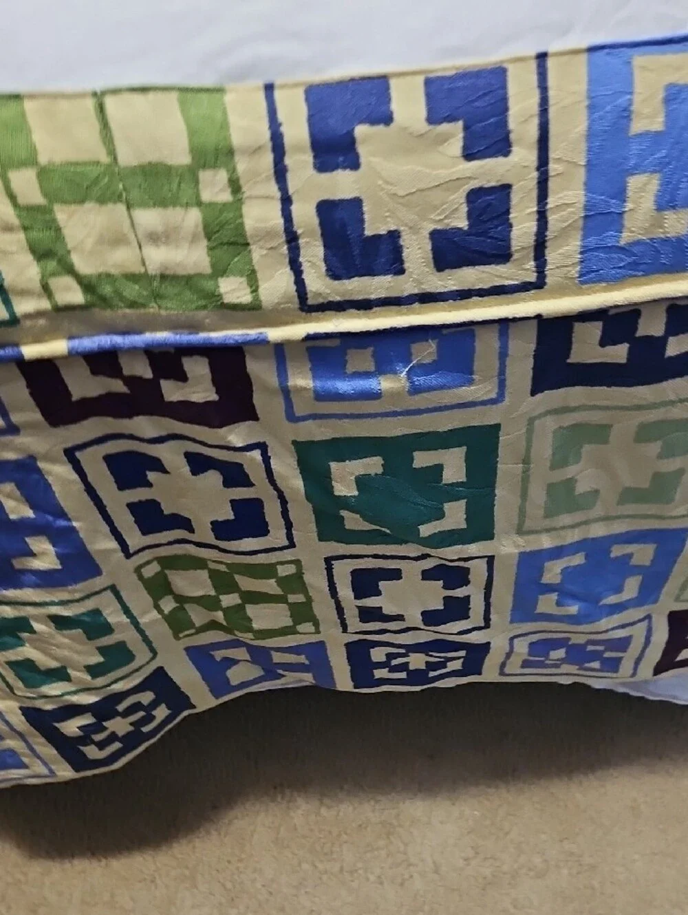 Vintage Retro Custom Queen Unbranded Geometric Bed Skirt in Blue and Green